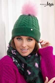 Pour Moi Green & Pink Cable Knit Hat (N13414) | HK$206