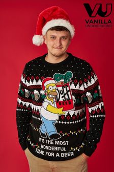 Vanilla Underground Black Simpsons Mens Licensed Adult Knitted Christmas Jumper (N13488) | SGD 92