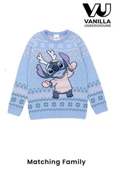 Vanilla Underground Blue Lilo & Stitch Kids Christmas Jumper (N13494) | €37