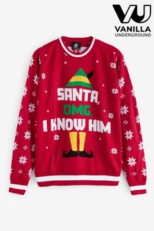 Czerwony Buddy The Elf - Męski sweter świąteczny Vanilla Underground Licensed Adult z dzianiny (N13504) | 315 zł