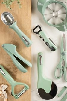 Fusion Green Set of 4 Can Opener, Multi Peeler, Pizza Cutter and Garlic Press (N13747) | €33