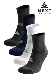 Black/Blue/White Performance Sport Mid Trainer Socks 4 Pack (N13857) | AED58