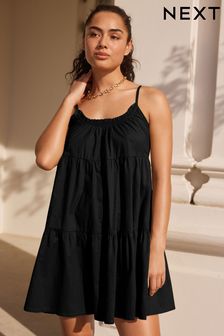 Black Mini Tiered Summer Cotton Dress (N13861) | $24