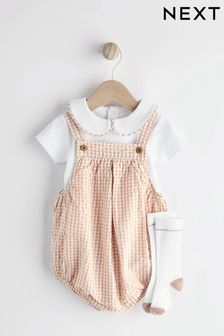 Neutral Gingham Woven Baby Bloomer Dungaree And Bodysuit Set (0mths-2yrs) (N13870) | 99 QAR - 109 QAR