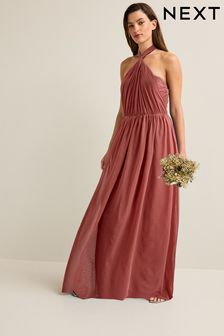 Rose Pink Mesh Multiway Bridesmaid Wedding Maxi Dress (N13883) | 323 QAR