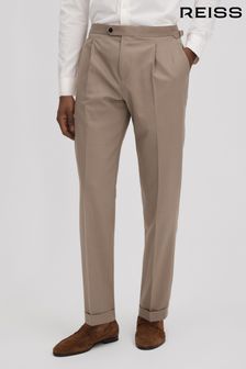Reiss Taupe Valentine Slim Fit Wool Blend Trousers with Turn-Ups (N13953) | 1,132 SAR