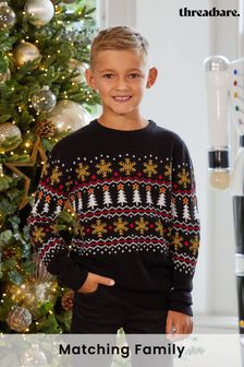 Czarny - Świątecznym sweter z okrągłym dekoltem Threadboys (N14070) | 115 zł