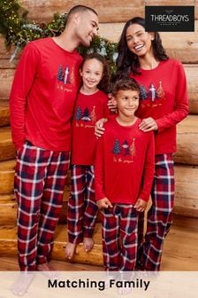 Threadboys Red Cotton Long Sleeve Christmas Pyjama Set (N14076) | €24