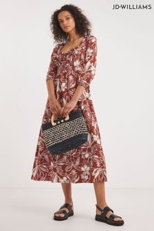 JD Williams Rust Print Linen Mixed Sundress With Puff Sleeves (N14128) | €21