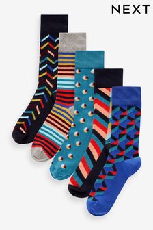 Rdeča/modra z geometrijskim vzorcem - Komplet 5 parov nogavic z vzorci (N14137) | €13