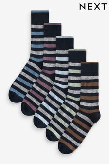 Navy Blue/Grey Colour Pop Stripe Pattern Socks 5 Pack (N14139) | HK$138