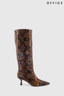 Office Brown Karly Snake Kitten Heel Knee High Boots (N14150) | AED388