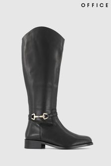 Office Office Kallie Leather Buckle Detail Knee High Black Boots