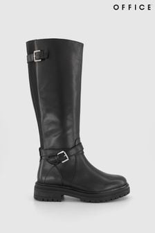 Office Black Leather Buckle Strap Krissy Knee High Rider Boots (N14162) | €166