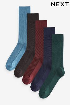 Blue/Green 5 Pack Lightweight Texture Socks (N14216) | HK$121