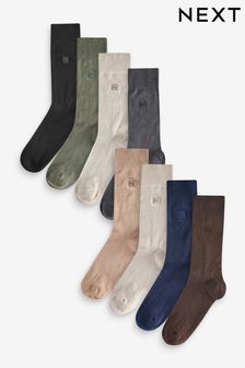 Blue/Neutrals Core 8 Pack Embroidered Lasting Fresh Socks (N14217) | $38