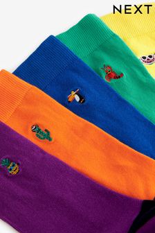 Leuchtende Sommerfarben - Regulär - Socken mit lustigen Stickereien im 5er-Pack (N14220) | 21 €
