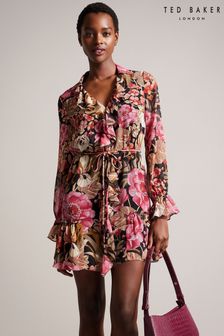 Ted Baker Cecihly Ruffle Mini Black Dress With Metal Ball Trim (N14281) | 268 €