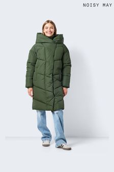 Зелений - Noisy May стьобане пальто з капюшоном з високою горловиною (N14421) | 4 005 ₴