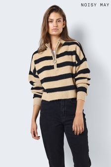 NOISY MAY Quarter Zip Chunky Knitted Jumper