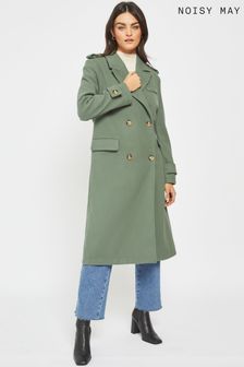 NOISY MAY Green Double Breasted Tailored Trench Coat (N14425) | kr1,142