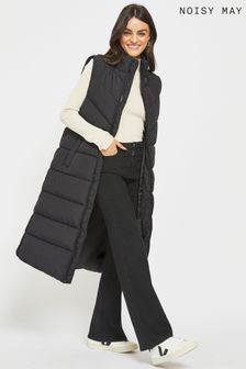 NOISY MAY Black Maxi Length Padded Quilted Collarless Gilet (N14430) | kr623