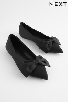 Black Forever Comfort® Bow Point Toe Ballerinas (N14607) | 137 SAR