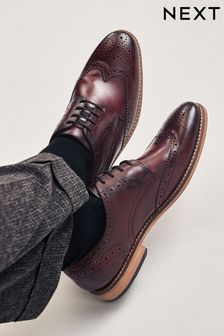 Burgundy Red Regular Fit Leather Contrast Sole Brogue Shoes (N15167) | 319 SAR