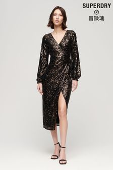 Superdry Black Sequin Wrap Maxi Dress (N15555) | 95 €