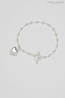Simply Silver Sterling Silver Tone 925 T Bar Puff Heart Bracelet (N15602) | kr649