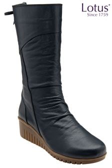 Lotus Blue Leather Zip-Up Mid-Calf Boots (N15638) | 445 QAR