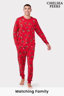 Chelsea Peers Red Men's Recycled Fibre Red Christmas Cockapoo Print Long Pyjama Set (N15683) | SGD 74