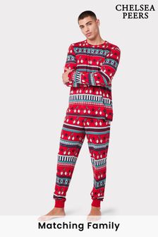 Chelsea Peers Herren-Pyjama-Set aus recycelten Fasern in Rot und Grün mit Karnevalspinguin-Fair-Isle-Print (N15684) | 61 €