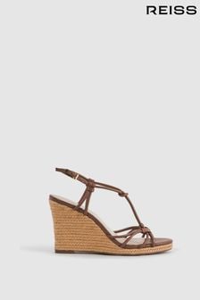 Reiss Tan Isabella Leather Knot Detail Wedge Sandals (N15692) | $397