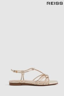 Reiss Gold Iris Metallic Knot Detail Sandals (N15694) | €225