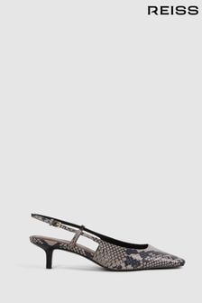 Reiss Grey Jade Leather Snake Print Slingback Heels (N15695) | 257 €