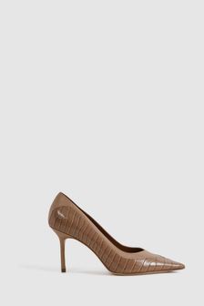 Reiss Taupe Gwyneth Leather Contrast Court Shoes (N15696) | 124,740 Ft
