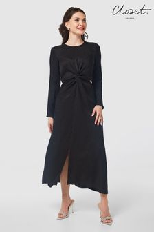Closet London Black Twist Front Dress (N15807) | AED527