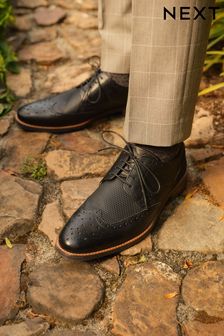 Black Leather Embossed  Blue Sole Brogues (N16103) | SGD 97