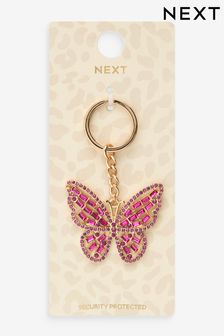 Gold Tone Pink Sparkle Butterfly Keyring (N16421) | 52 SAR