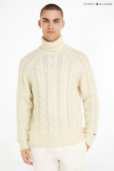 Tommy Hilfiger Cream Cable Roll Neck Sweater (N16445) | €102