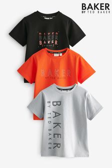 Černá, šedá a červená - Sada 3 triček Baker by Ted Baker s grafickým motivem (N16706) | 1 270 Kč - 1 430 Kč