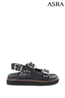 ASRA London Sami Croc Leather Studded Black Sandals (N16720) | $206