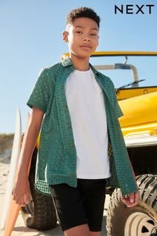 Green 100% Cotton Short Sleeves Textured Shirt (3-16yrs) (N16782) | $26 - $34