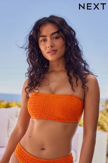 Orange Shirred Bandeau Bikini Top (N16784) | kr360