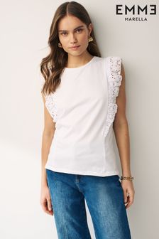 Emma Marella Opera Broderie Frill White Top (N16798) | €73