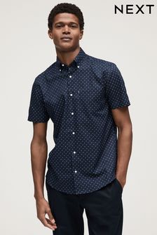 Navy Blue Easy Iron Button Down Short Sleeve Oxford Shirt (N16905) | HK$190