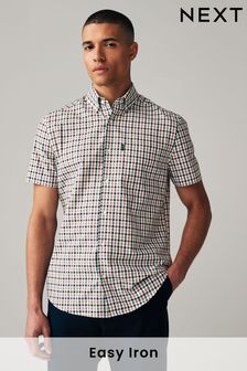 أبيض/أخضر مربعات - عادي - قميص أكسفورد بأزرار طولية سهل الكي (N16906) | $34