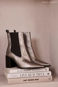 Mint Velvet Grey Gunmetal Metallic Ankle Boots (N16919) | ₪ 800