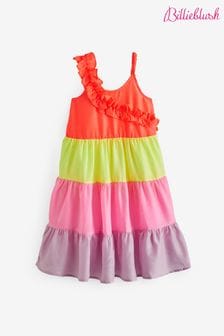 Vestido escalonado rosa con bloques de color y detalle de volantes de Billieblush (N16924) | 85 €